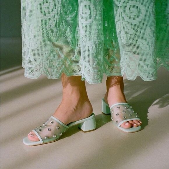 Loeffler Randall Shoes - Loeffler Randall Brooke Mesh Mid Heel Mule Sandals w/ Crystal Embellishment NWT